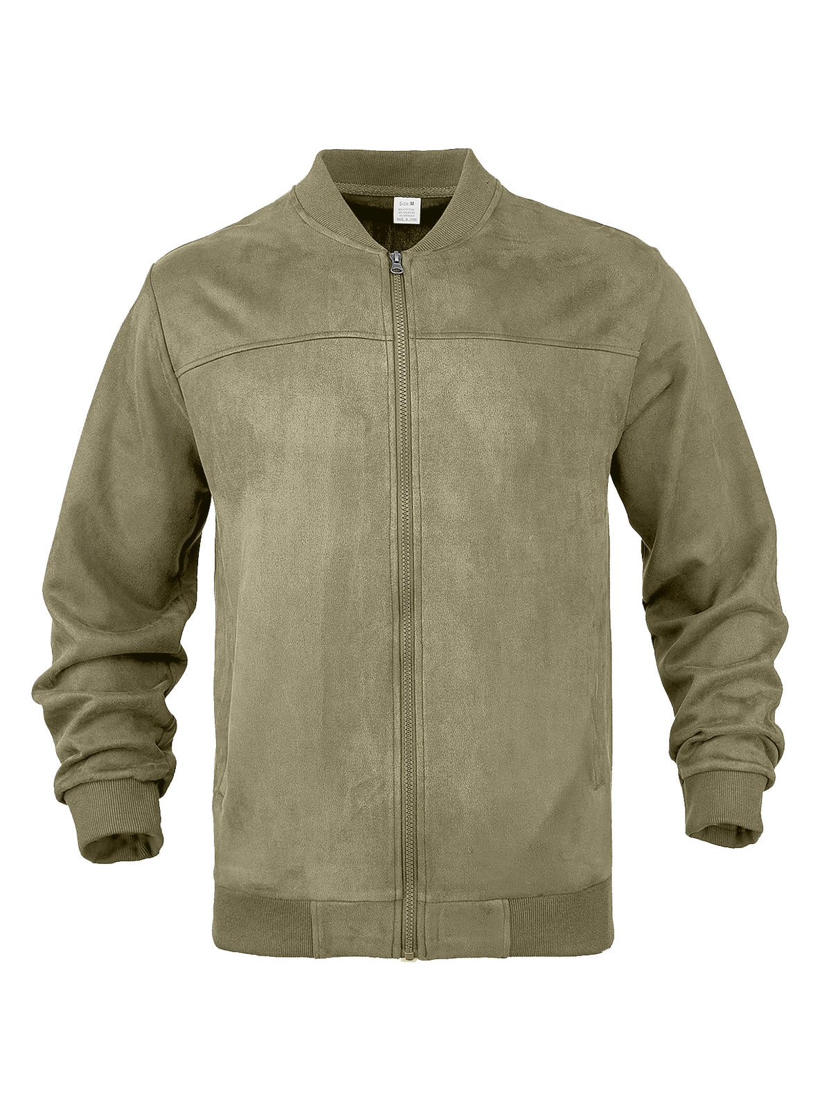 [WHOLESALE ONLY - CONTACT TO ORDER] Men's Fleece-Lined Faux Suede Baseball Collar Zip-Up Bomber Jacket with Ribbed Trim [AW-245]