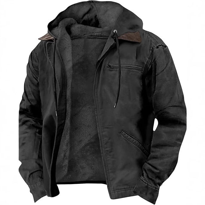 [WHOLESALE ONLY - CONTACT TO ORDER] Men's Heavyweight Fleece-Lined Canvas Workwear Jacket with Contrast Hood & Collar [AW-242]