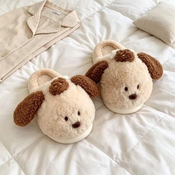 [WHOLESALE ONLY - CONTACT TO ORDER] Women's Cute 3D Fluffy Puppy Dog Fuzzy Platform Slippers with Waterproof EVA Sole[FM-116]