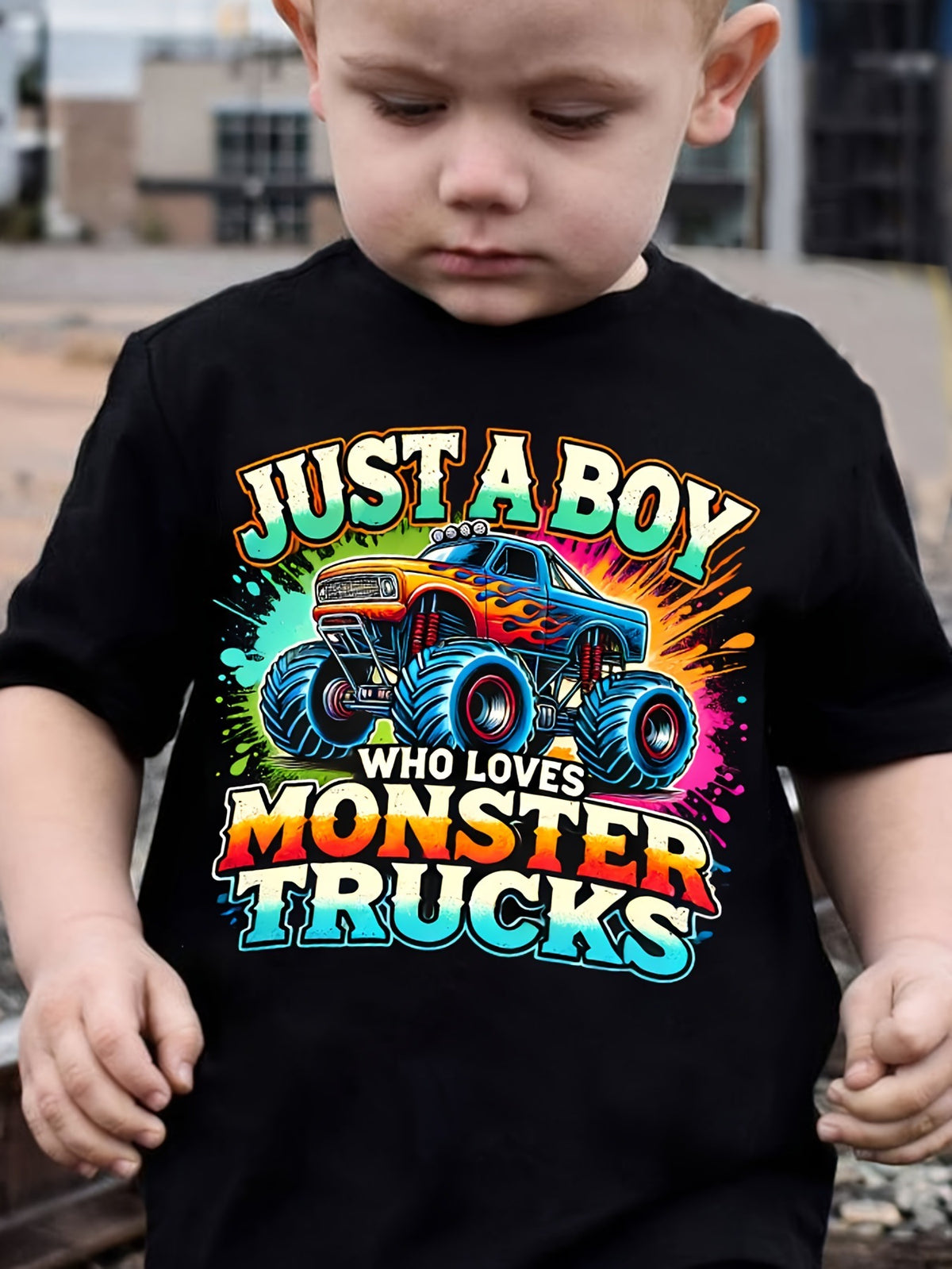 [WHOLESALE ONLY - CONTACT TO ORDER] Toddler Boys 100% Combed Cotton Monster Truck Graphic Short Sleeve T-Shirt (Jet Black) [KW-176]