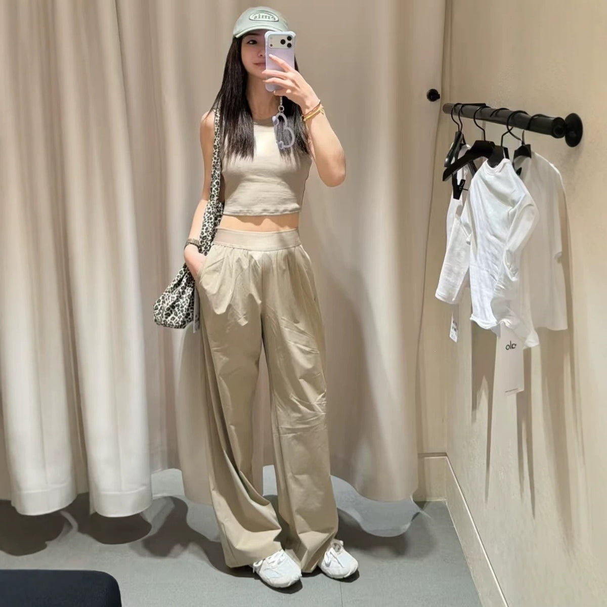 [WHOLESALE ONLY - CONTACT TO ORDER] Women's High-Waisted Wide-Leg Cotton Poplin Trousers (Khaki Taupe) - Catalog Display Only (Do Not Order Directly)