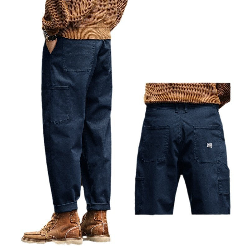 [WHOLESALE ONLY - CONTACT TO ORDER] Men's Vintage Amekaji Heavyweight 100% Cotton Twill Relaxed Tapered Work Pants (Deep Navy Blue) [AW-328]