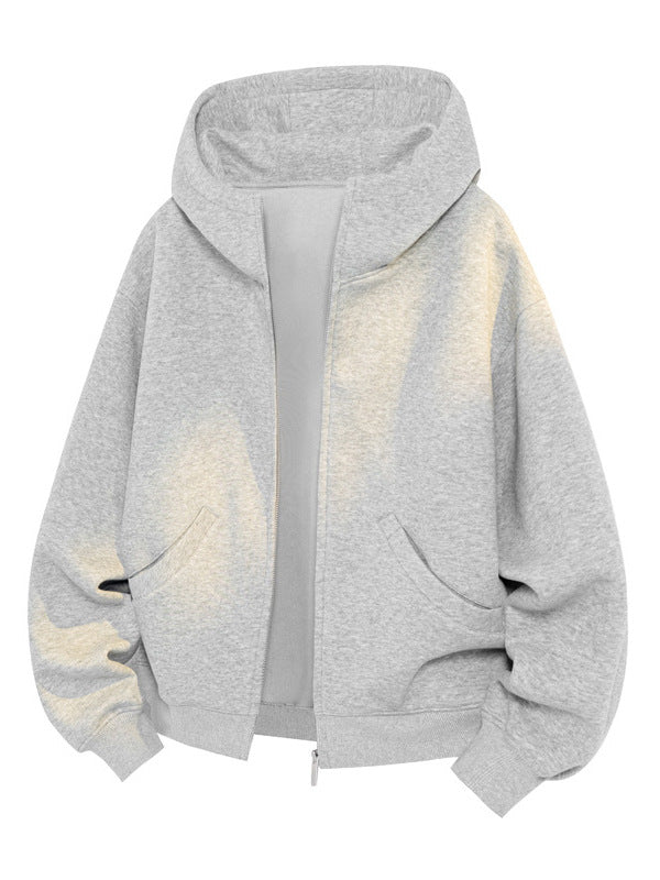 [WHOLESALE ONLY - CONTACT TO ORDER] Men's Korean Clean Fit Heavyweight Scuba Fleece High-Neck Two-Way Full-Zip Hoodie (Heather Grey Melange) [AW-340]