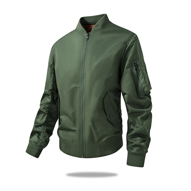 [WHOLESALE ONLY - CONTACT TO ORDER] Men's Lightweight Crinkle Washed Cotton Blend Baseball Collar Bomber Jacket with Ribbed Trim [AW-244]