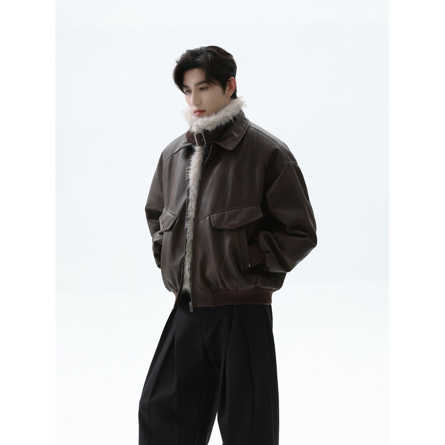 American Vintage “Zu Shan Diao” Style Short Faux Shearling Jacket with Fur Collar – Thick & Warm[DROP3-003]