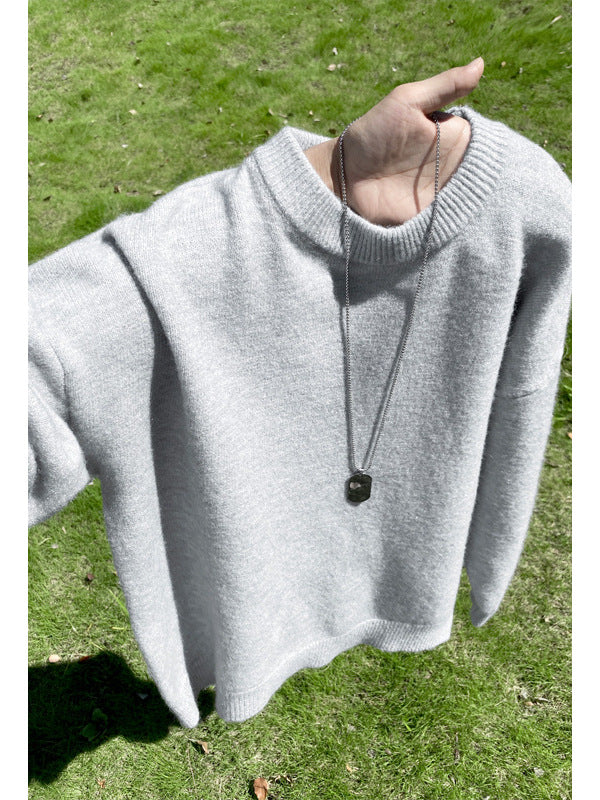 [WHOLESALE ONLY - CONTACT TO ORDER] Unisex Oversized 70% Combed Cotton Heavyweight Ribbed Crewneck Knit Pullover Sweater (Heather Grey) [AW-397]