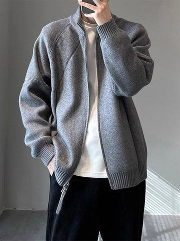 [WHOLESALE ONLY - CONTACT TO ORDER] Unisex Cotton Blend Heavyweight Full-Zip Raglan Knit Cardigan Jacket (Heather Grey) [AW-490]