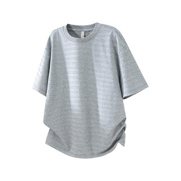 [WHOLESALE ONLY - CONTACT TO ORDER] Men's Heavyweight 100% Textured Cotton Oversized Drop-Shoulder T-Shirt with Mini Ribbed Jacquard (Heather Grey) [AW-466]