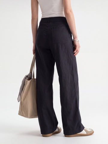 [WHOLESALE ONLY - CONTACT TO ORDER] Women's High-Rise Wide-Leg Cotton Chino Trousers with Belt Loops (Dark Charcoal Navy) - Catalog Display Only (Do Not Order Directly)