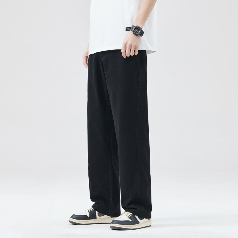 [WHOLESALE ONLY - CONTACT TO ORDER] Men's Japanese City Boy 100% Cotton Washed Twill Relaxed Wide-Leg Chino Work Pants (Washed Obsidian Black) [AW-330]