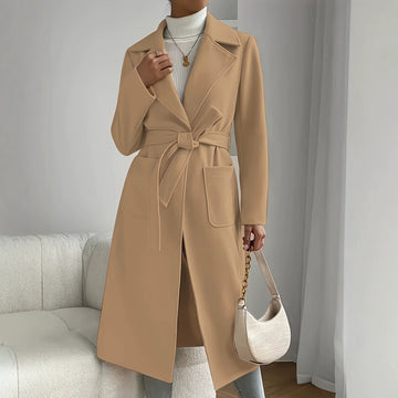 [WHOLESALE ONLY - CONTACT TO ORDER] Women's Heavyweight 70% Cotton Notch Lapel Belted Long Trench Duster Coat (Classic Camel) [AW-359]