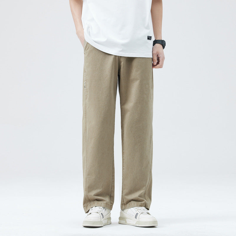 [WHOLESALE ONLY - CONTACT TO ORDER] Men's Japanese City Boy 100% Cotton Washed Twill Relaxed Wide-Leg Chino Work Pants (Washed Light Khaki) [AW-329]