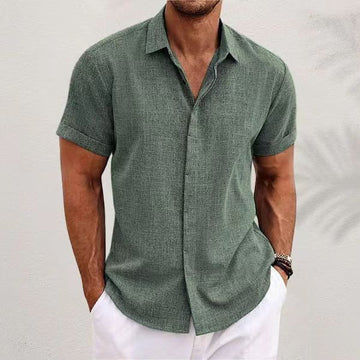 [WHOLESALE ONLY - CONTACT TO ORDER] Men's Breathable Cotton Linen Blend Short Sleeve Button-Down Casual Beach Shirt [AW-272]