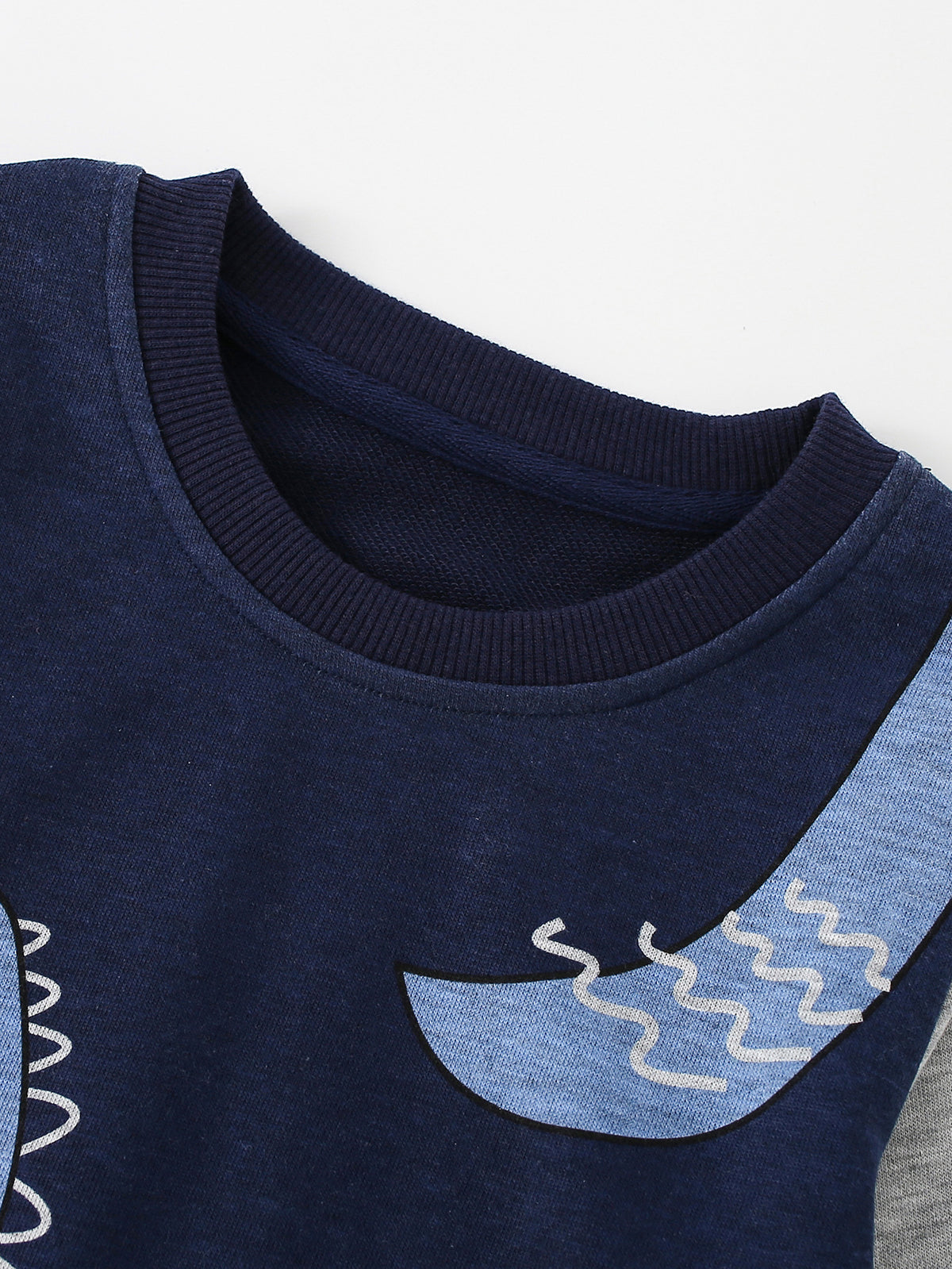 [WHOLESALE ONLY - CONTACT TO ORDER] Toddler & Boys Cotton French Terry Colorblock Dinosaur Graphic Sweatshirt (Navy/Heather Grey) [KW-238]