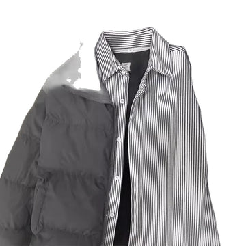 [WHOLESALE ONLY - CONTACT TO ORDER] Unisex Relaxed Fit Heavyweight 100% Cotton Twill Striped Long Sleeve Button-Up Shirt (Black Stripe / Blue Stripe) [AW-441]