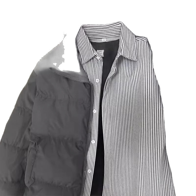 [WHOLESALE ONLY - CONTACT TO ORDER] Unisex Relaxed Fit Heavyweight 100% Cotton Twill Striped Long Sleeve Button-Up Shirt (Black Stripe / Blue Stripe) [AW-441]