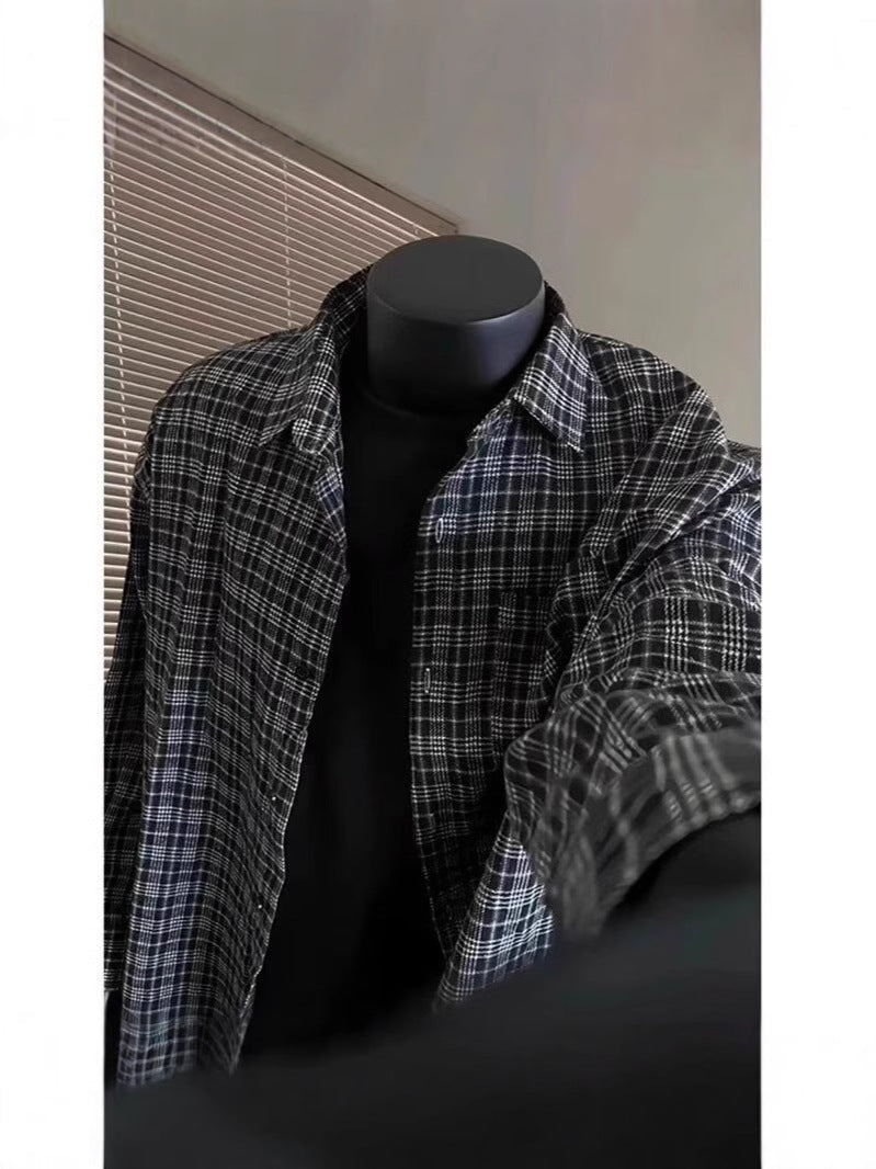 Men’s Brushed Plaid Shirt – Brown Check Layering Piece, Casual Relaxed Fit[NA-006]