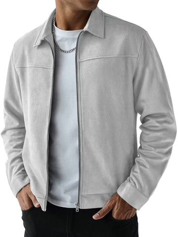 [WHOLESALE ONLY - CONTACT TO ORDER] Men's Classic Turn-Down Collar Faux Suede Zip-Up Harrington Bomber Jacket [AW-251]