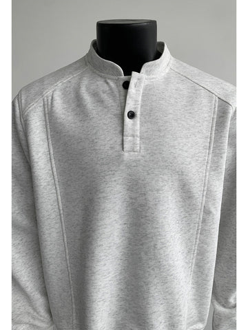 [WHOLESALE ONLY - CONTACT TO ORDER] Men's Korean Clean Fit Heavyweight Scuba Fleece Drop-Shoulder Henley Sweatshirt (Heather Grey Melange) [AW-337]