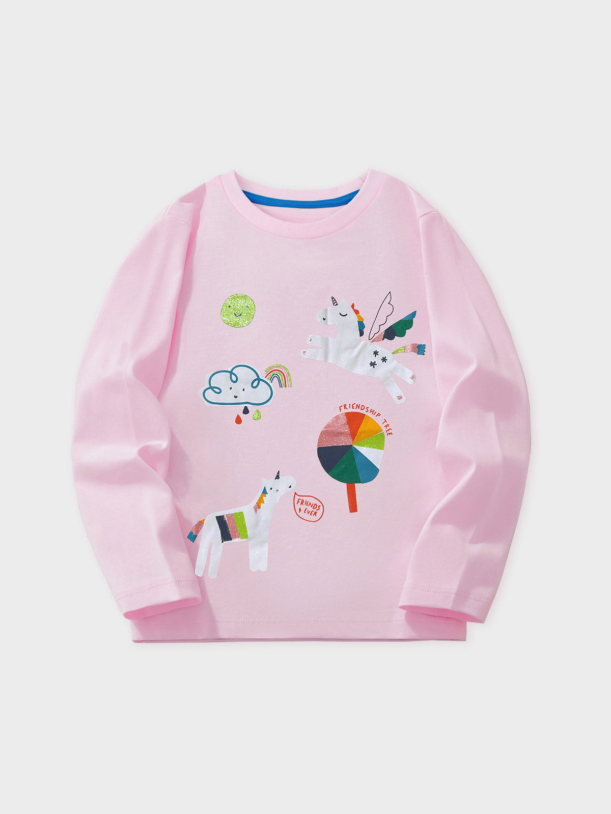 [WHOLESALE ONLY - CONTACT TO ORDER] Toddler & Girls 100% Combed Cotton Unicorn Rainbow Long Sleeve T-Shirt (Pastel Pink) [KW-240]