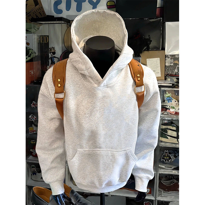[WHOLESALE ONLY - CONTACT TO ORDER] Unisex Relaxed Fit Heavyweight 450 GSM 100% Combed Cotton Crossover Hooded Pullover Sweatshirt (Oatmeal Heather Grey) [AW-302]
