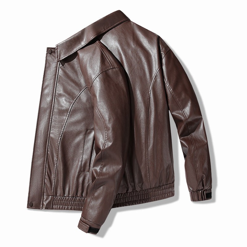 [WHOLESALE ONLY - CONTACT TO ORDER] Men's Vintage Distressed Faux Leather Turn-Down Collar Bomber Jacket with Storm Flap (Coffee Brown) [AW-253]