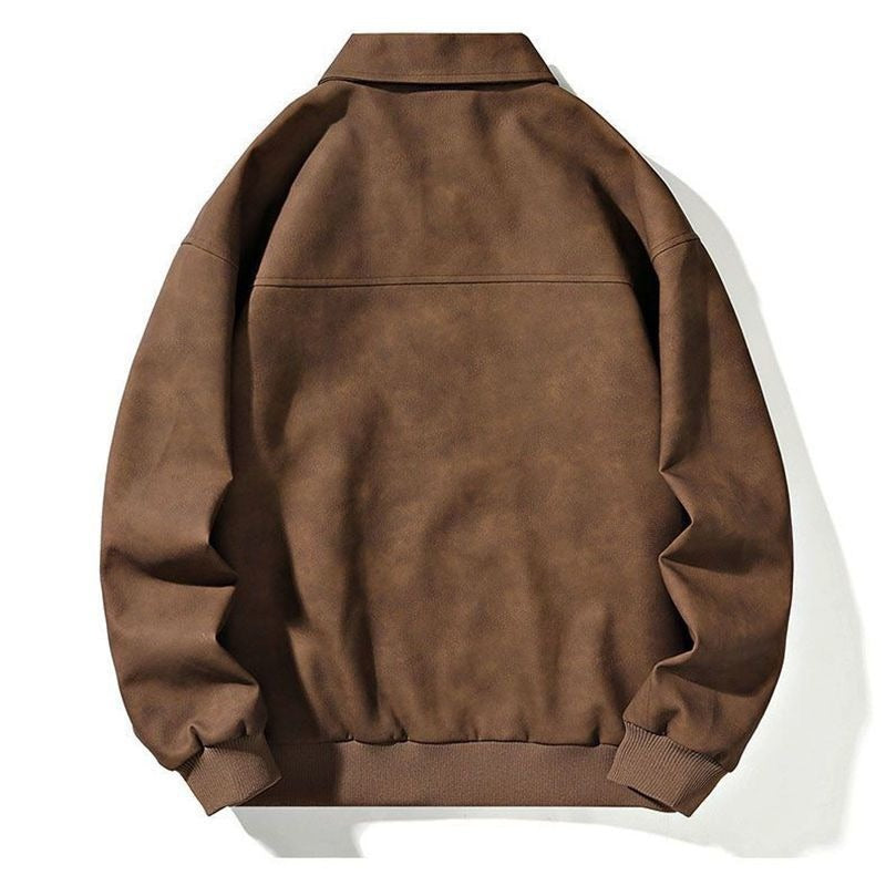 [WHOLESALE ONLY - CONTACT TO ORDER] Men's Vintage Distressed Faux Suede Turn-Down Collar Bomber Jacket with Riveted Yoke [AW-252]