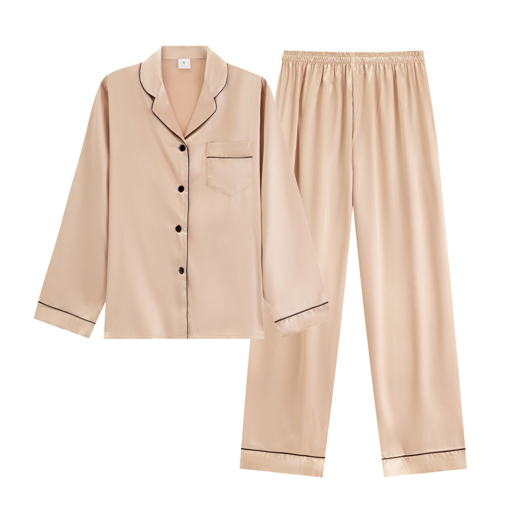 [WHOLESALE ONLY - CONTACT TO ORDER] Women's Classic Silky Satin Long Sleeve Pajama 2-Piece Set with Contrast Piping (Champagne Gold) [AW-310]