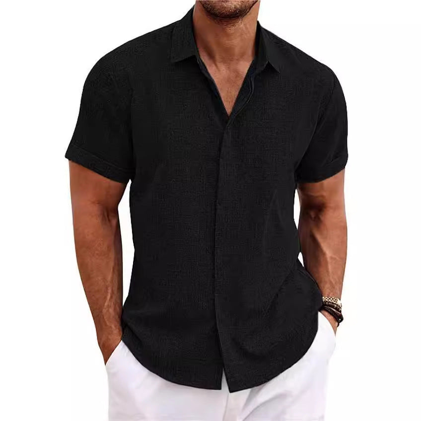 [WHOLESALE ONLY - CONTACT TO ORDER] Men's Breathable Cotton Linen Blend Short Sleeve Button-Down Casual Beach Shirt [AW-272]