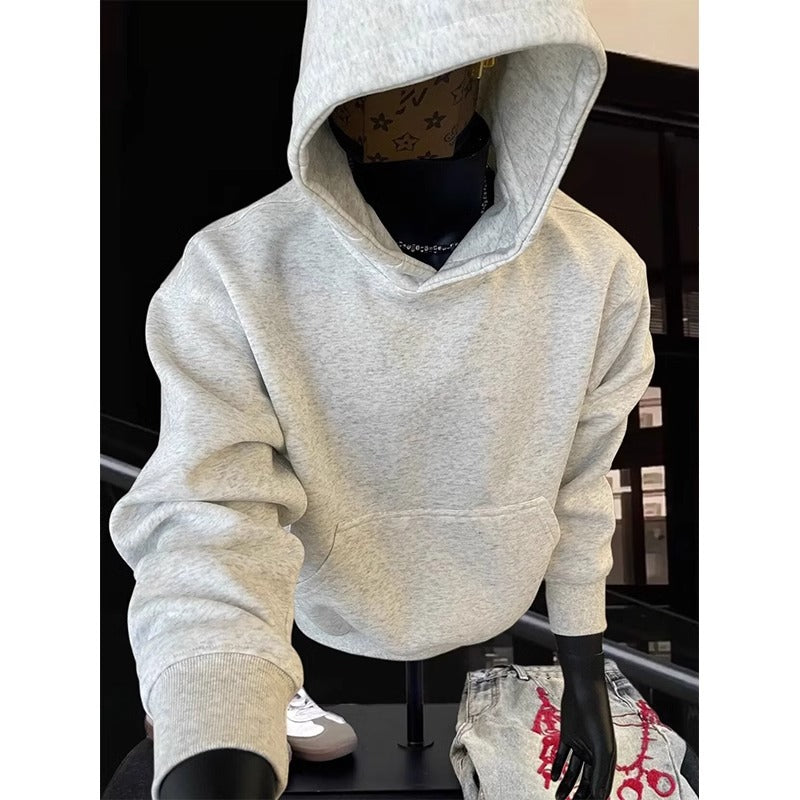 [WHOLESALE ONLY - CONTACT TO ORDER] Unisex Relaxed Fit Heavyweight 450 GSM 100% Combed Cotton Crossover Hooded Pullover Sweatshirt (Oatmeal Heather Grey) [AW-302]