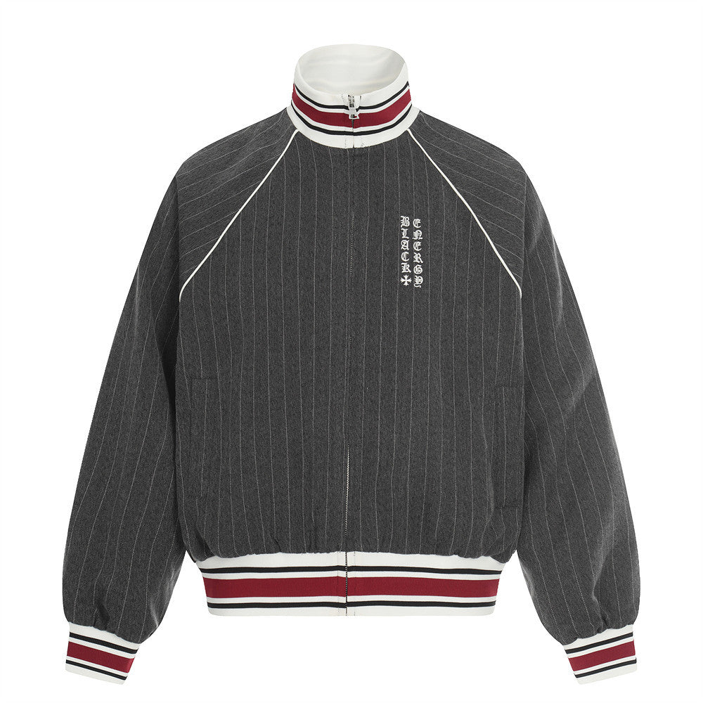 Men’s Striped Track Set – Colorblock Stand Collar Jacket & Straight-Leg Pants[NA-011]