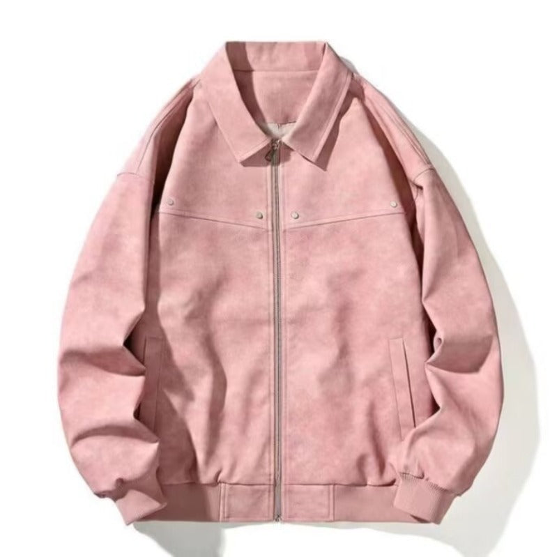 [WHOLESALE ONLY - CONTACT TO ORDER] Men's Vintage Distressed Faux Suede Turn-Down Collar Bomber Jacket with Riveted Yoke [AW-252]