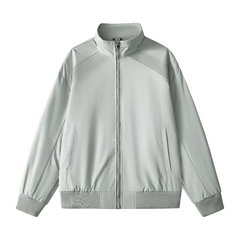 [WHOLESALE ONLY - CONTACT TO ORDER] Men's Stand Collar Ribbed Yoke Cotton Blend Zip-Up Windbreaker Bomber Jacket [AW-248]