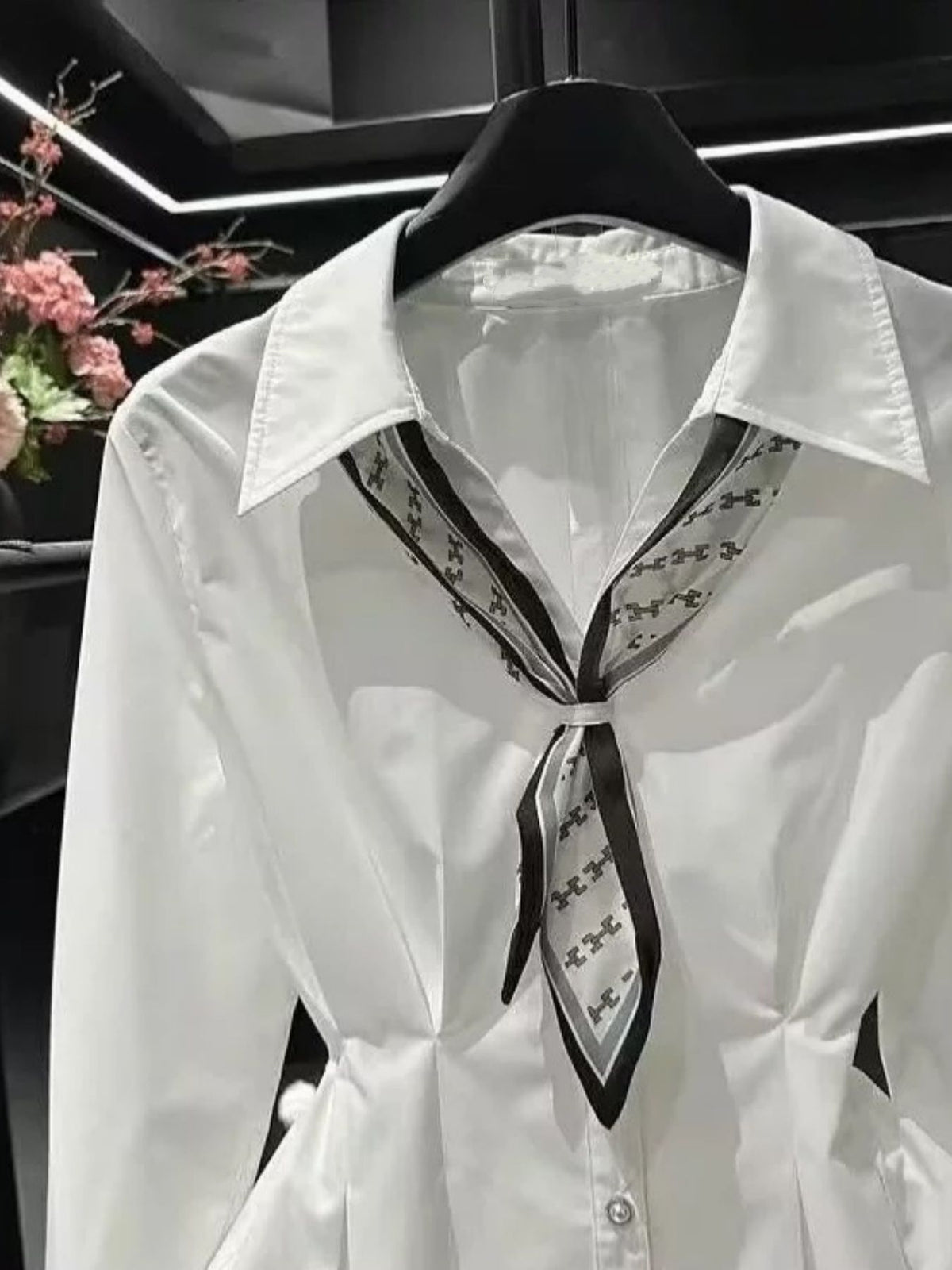 [WHOLESALE ONLY - CONTACT TO ORDER] Women's 70% Combed Cotton Scarf-Neck Pleated Waist Peplum Blouse Shirt (Pure White) [AW-409]