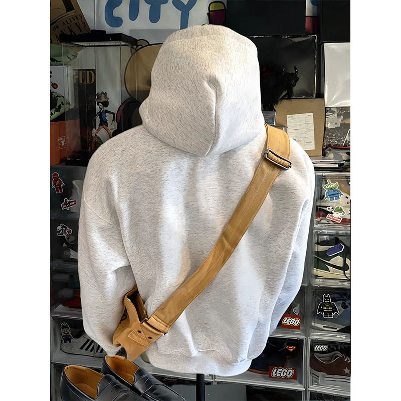 [WHOLESALE ONLY - CONTACT TO ORDER] Unisex Relaxed Fit Heavyweight 450 GSM 100% Combed Cotton Crossover Hooded Pullover Sweatshirt (Oatmeal Heather Grey) [AW-302]