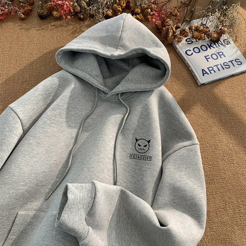 [WHOLESALE ONLY - CONTACT TO ORDER] Unisex Heavyweight Cotton Blend Little Devil Chest Graphic Fleece Pullover Hoodie (Heather Grey) [AW-523]