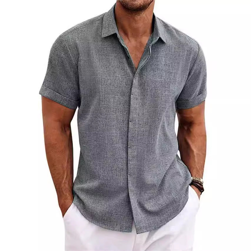 [WHOLESALE ONLY - CONTACT TO ORDER] Men's Breathable Cotton Linen Blend Short Sleeve Button-Down Casual Beach Shirt [AW-272]