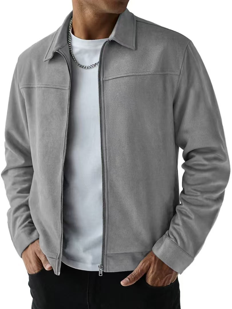 [WHOLESALE ONLY - CONTACT TO ORDER] Men's Classic Turn-Down Collar Faux Suede Zip-Up Harrington Bomber Jacket [AW-251]