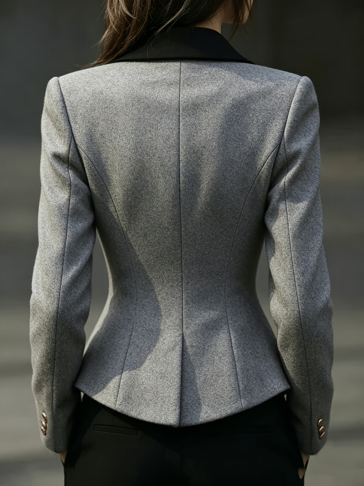 [WHOLESALE ONLY - CONTACT TO ORDER] Women's Heavyweight 70% Cotton Contrast Lapel Hourglass Peplum Blazer Jacket (Heather Grey) [AW-361]