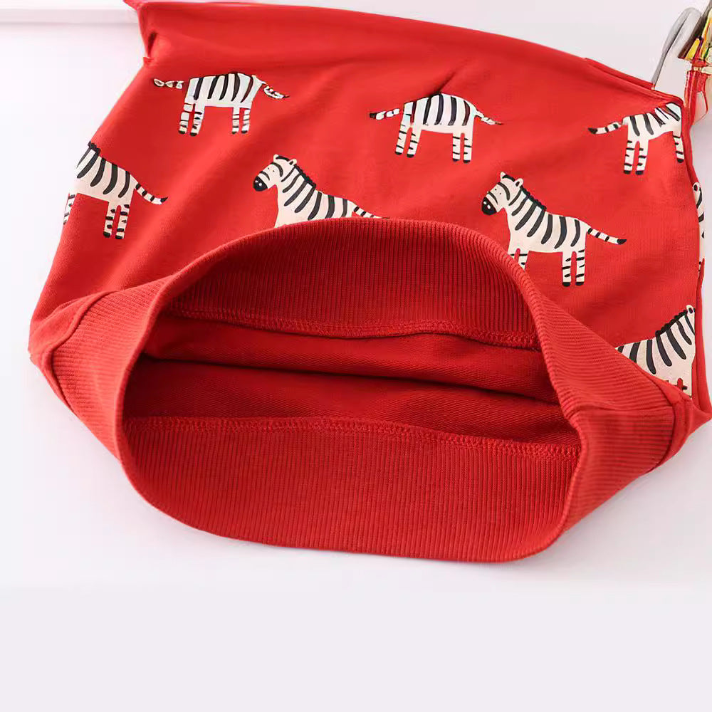 [WHOLESALE ONLY - CONTACT TO ORDER] Kids Unisex Heavyweight 80% Cotton French Terry Zebra All-Over Print Crewneck Sweatshirt (Festive Red) [KW-178]