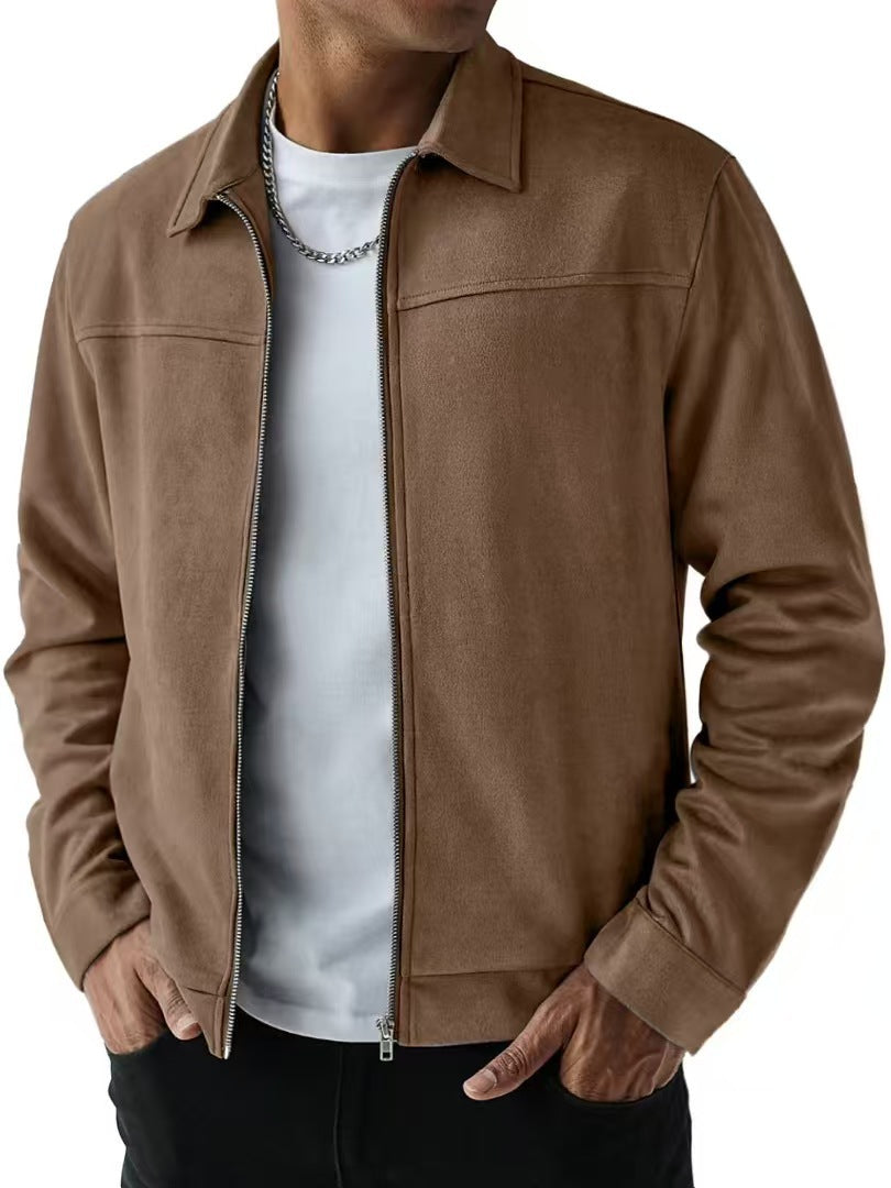 [WHOLESALE ONLY - CONTACT TO ORDER] Men's Classic Turn-Down Collar Faux Suede Zip-Up Harrington Bomber Jacket [AW-251]