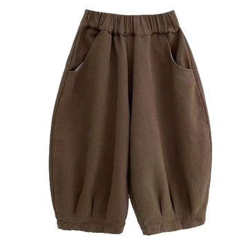 [WHOLESALE ONLY - CONTACT TO ORDER] Kids Unisex Heavyweight 80% Cotton Balloon Lantern Pants with Flap Pockets (Cocoa Brown) [KW-183]