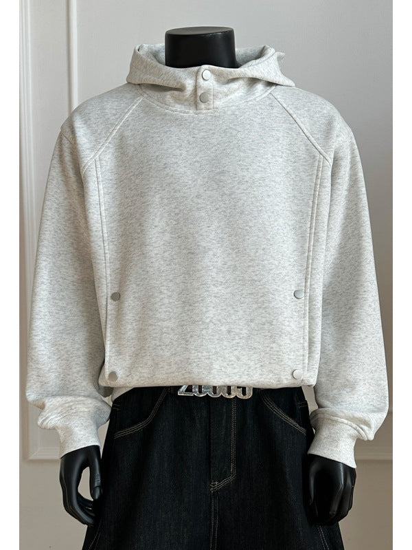 [WHOLESALE ONLY - CONTACT TO ORDER] Unisex Heavyweight 70% Cotton Snap-Button Funnel Neck Deconstructed Pullover Hoodie (Heather Grey) [AW-381]