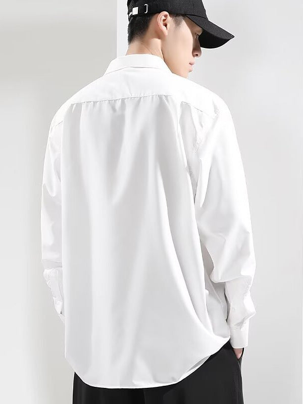 [WHOLESALE ONLY - CONTACT TO ORDER] Unisex Relaxed Fit 100% Combed Cotton Solid White Long Sleeve Drop-Shoulder Poplin Shirt [AW-276]