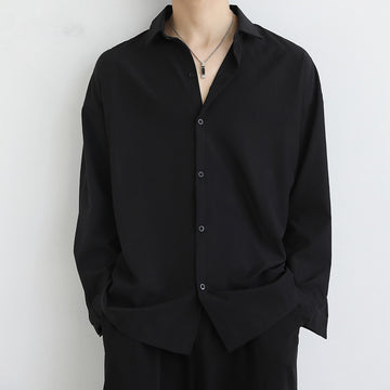 [WHOLESALE ONLY - CONTACT TO ORDER] Unisex Relaxed Fit 100% Combed Cotton Solid Jet Black Long Sleeve Drop-Shoulder Poplin Shirt [AW-277]