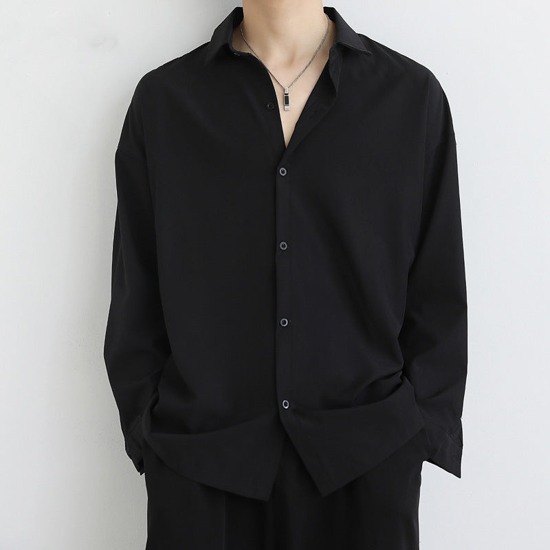 [WHOLESALE ONLY - CONTACT TO ORDER] Unisex Relaxed Fit 100% Combed Cotton Solid Jet Black Long Sleeve Drop-Shoulder Poplin Shirt [AW-277]