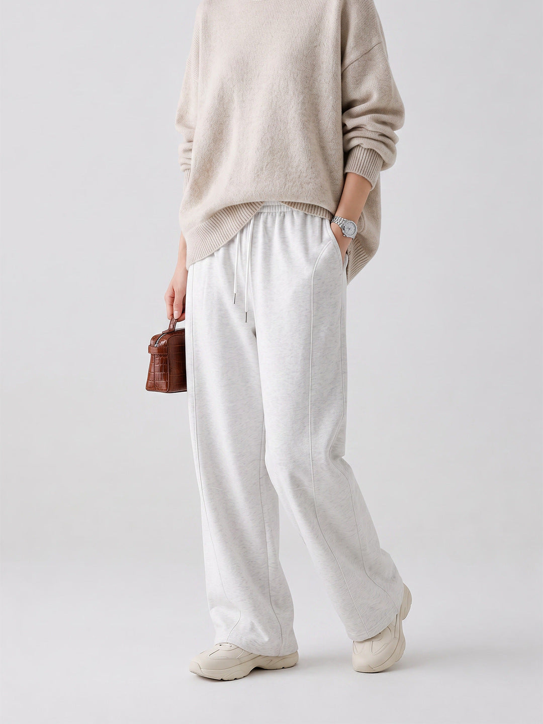 [WHOLESALE ONLY - CONTACT TO ORDER] Women's Wide-Leg Fleece Sweatpants with Pintuck Seams & Drawstring Elastic Waist - Catalog Display Only (Do Not Order Directly)