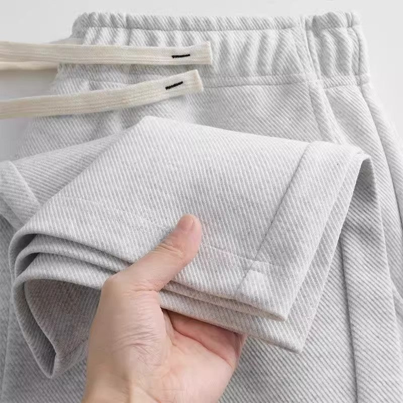 [WHOLESALE ONLY - CONTACT TO ORDER] Unisex Relaxed Fit Heavyweight Cotton Textured Twill Knit Straight-Leg Drawstring Sweatpants (Light Heather Grey) [AW-292]