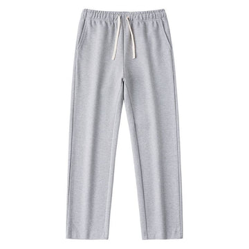 [WHOLESALE ONLY - CONTACT TO ORDER] Unisex Relaxed Fit Heavyweight Cotton Textured Twill Knit Straight-Leg Drawstring Sweatpants (Light Heather Grey) [AW-292]