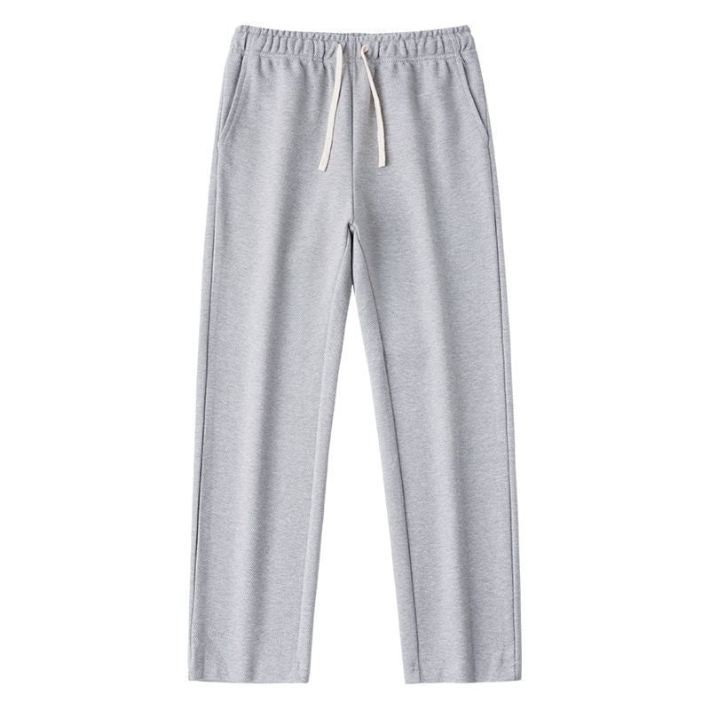 [WHOLESALE ONLY - CONTACT TO ORDER] Unisex Relaxed Fit Heavyweight Cotton Textured Twill Knit Straight-Leg Drawstring Sweatpants (Light Heather Grey) [AW-292]